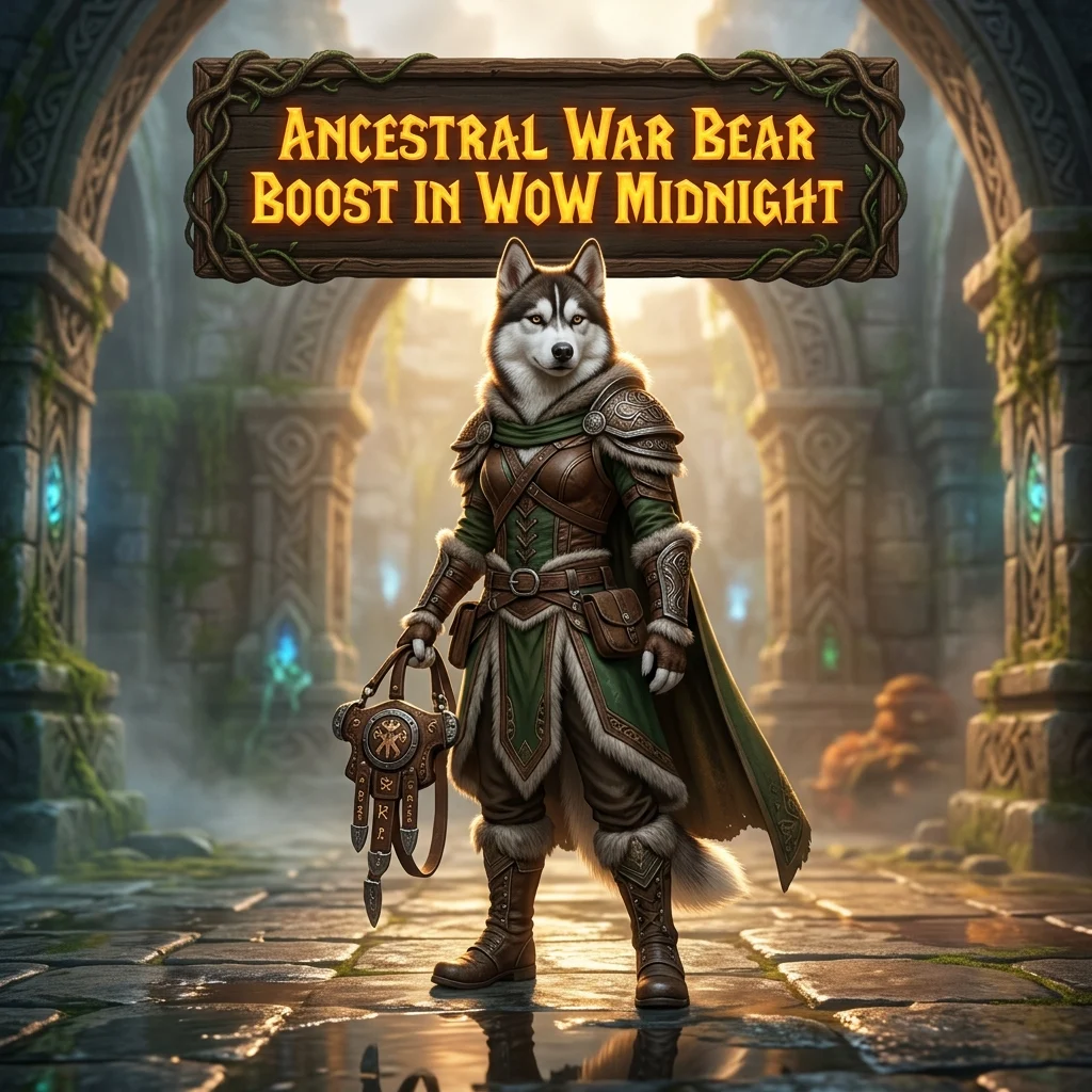 Promotional image for the Ancestral War Bear Boost service in World of Warcraft: Midnight