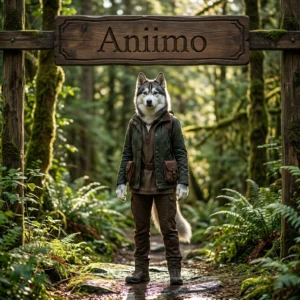 Game-themed promotional artwork for Aniimo Boosting Services with a Husky character, themed setting, and offer sign.