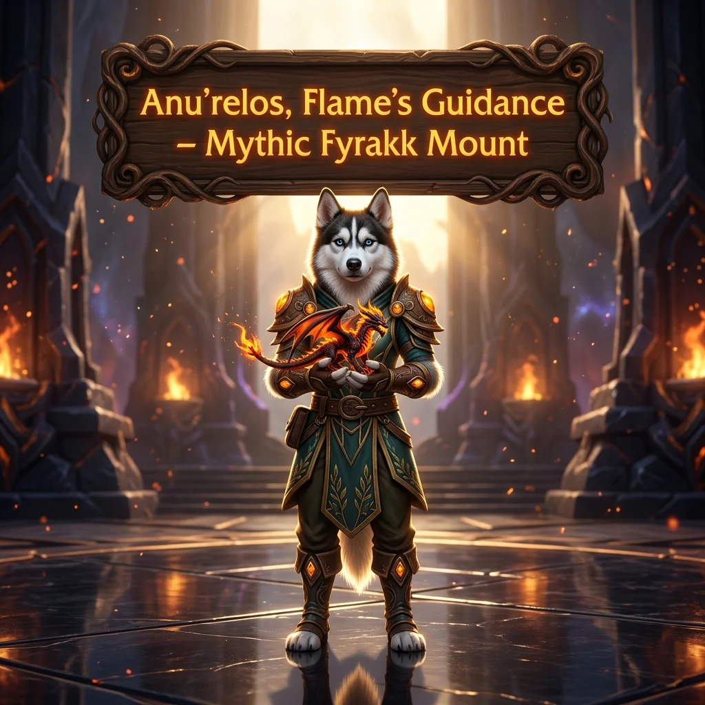 Promotional image representing Anu’relos, Flame’s Guidance – Mythic Fyrakk Mount.