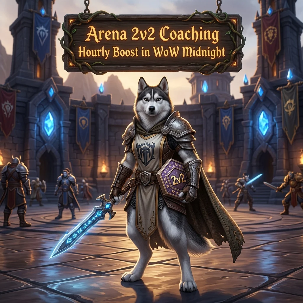 Promotional image for Arena 2v2 Coaching Hourly Boost in WoW Midnight, an hourly coaching service for 2v2 arena play