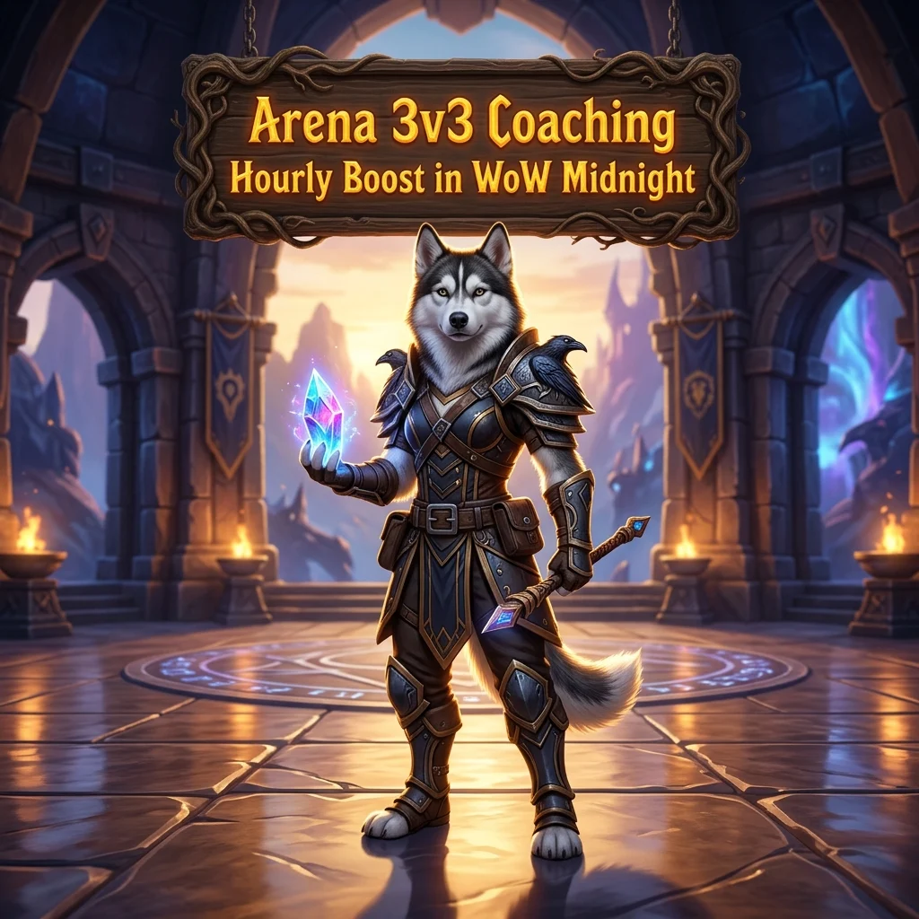 Promotional image for Arena 3v3 Coaching Hourly Boost in WoW Midnight, an hourly coaching service for WoW 3v3 Arena.