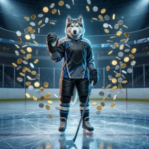 Ilustración promocional relacionada con un aumento de monedas de NHL, sin texto legible ni señales visibles.