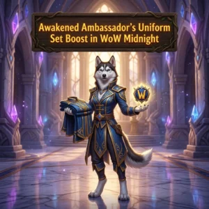 Promotional image for the Awakened Ambassador’s Uniform Set Boost service in World of Warcraft: Midnight.