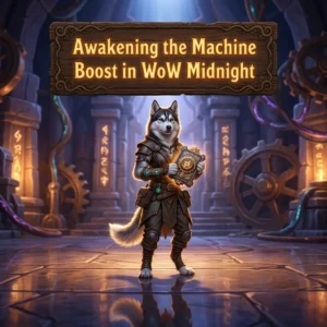 Promotional image for Awakening the Machine Boost in WoW Midnight, representing the related World of Warcraft service