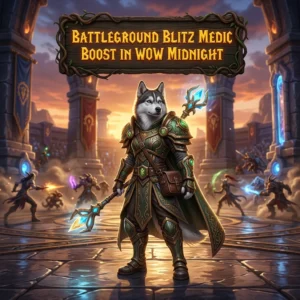 Promotional image for the Battleground Blitz Medic Boost service in WoW Midnight.