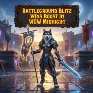 Promotional image for the Battleground Blitz Wins Boost service in WoW Midnight