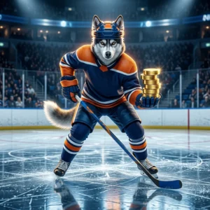 Ilustrasi bertema hoki es yang mewakili produk koin NHL 26, dengan suasana olahraga tanpa teks yang terbaca.