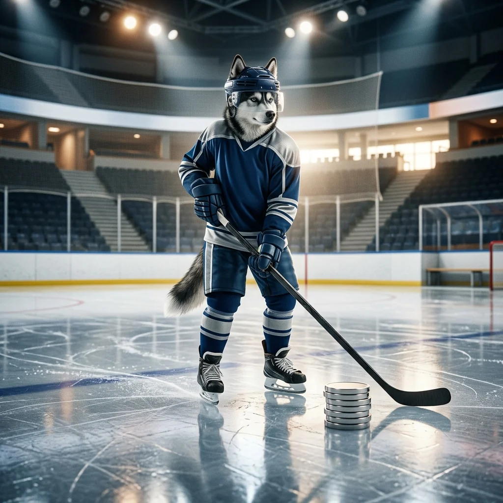 Ilustrasi promosi untuk pembelian syiling NHL 26 dengan tema permainan hoki yang bergaya