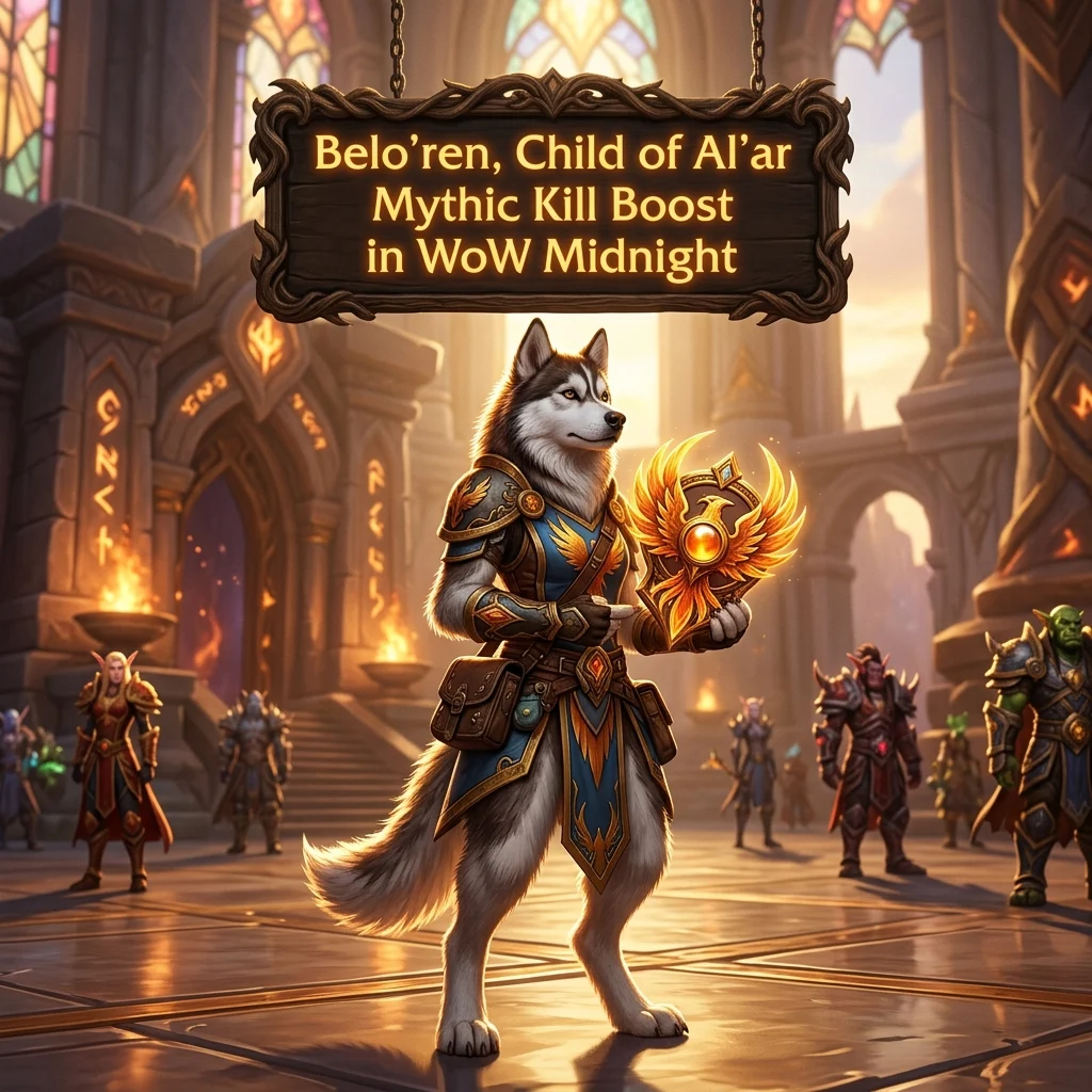 Promotional image for the Belo’ren, Child of Al’ar Mythic Kill Boost in WoW Midnight service