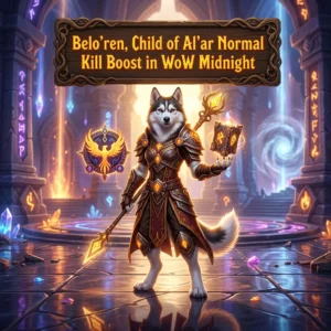 Promotional image for the Belo’ren, Child of Al’ar Normal Kill Boost service in World of Warcraft: Midnight.