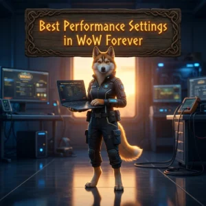 Promotional image for Best Performance Settings in WoW Forever, focused on performance settings for WoW Forever
