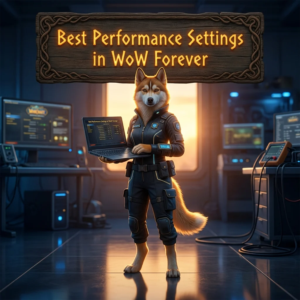 Promotional image for Best Performance Settings in WoW Forever, focused on performance settings for WoW Forever