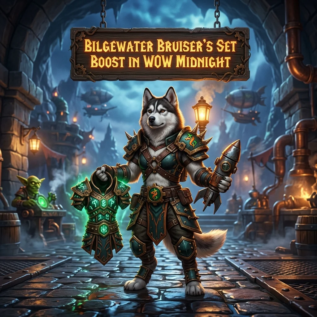 Promotional image for the Bilgewater Bruiser’s Set Boost service in World of Warcraft: Midnight.