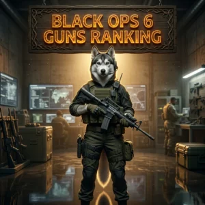 Promotional image for Black Ops 6 Guns Ranked Worst to Best, featuring the article's comparison of guns from the game