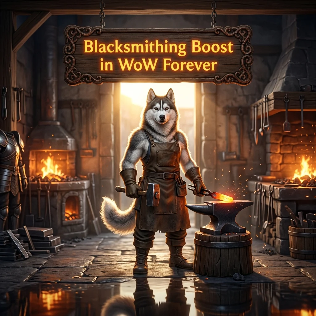 Promotional image for Blacksmithing Boost in WoW Forever, focused on the blacksmithing boost service