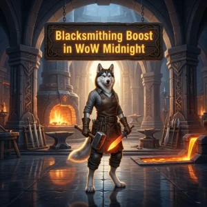 Promotional image for the Blacksmithing Boost in WoW Midnight service