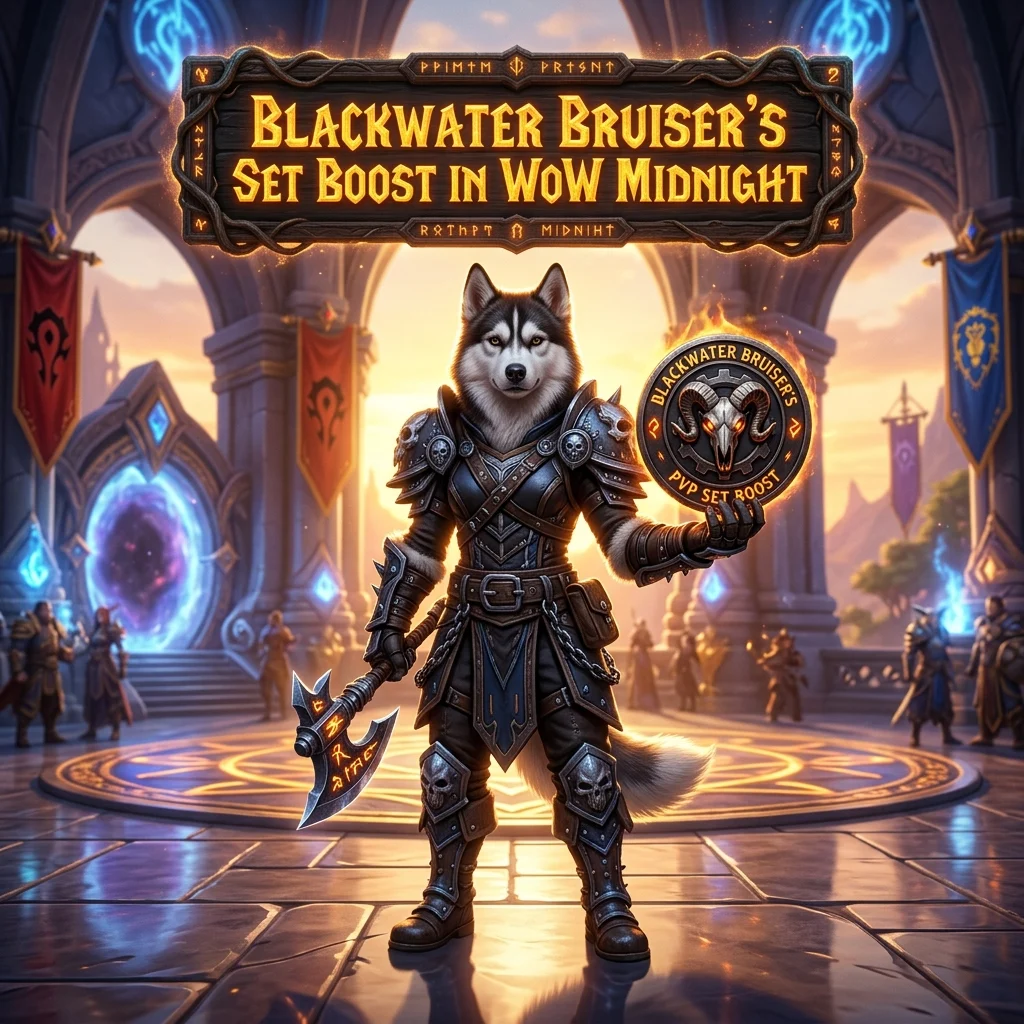 Promotional image for the Blackwater Bruiser’s Set Boost service in WoW Midnight