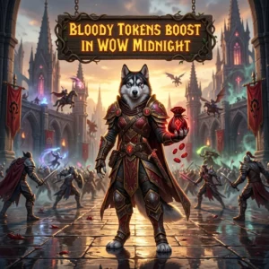 Promotional image for the Bloody Tokens Boost service in World of Warcraft: Midnight