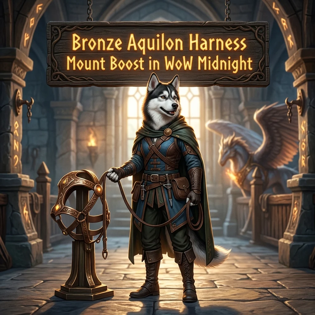 Promotional image for the Bronze Aquilon Harness Mount Boost service in World of Warcraft: Midnight