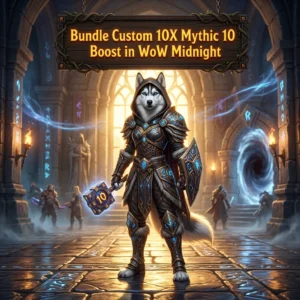 Promotional image representing the Bundle Custom 10X Mythic 10 Boost in WoW Midnight service.