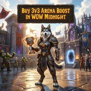 Promotional image for Buy 3v3 Arena Boost in WoW Midnight, a 3v3 arena boosting service.