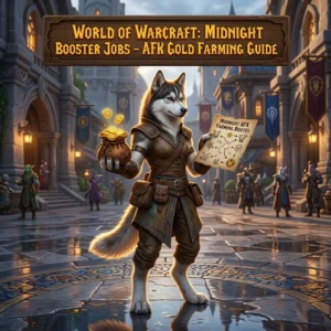 Promotional image for the AFK gold farming guide in World of Warcraft: Midnight and its easy daily profit method
