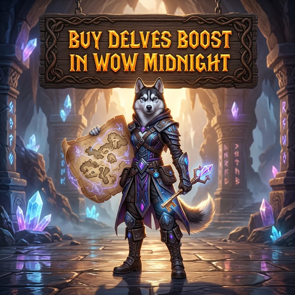Promotional image representing the Buy Delves Boost in WoW Midnight service for players seeking Delves boosting support.