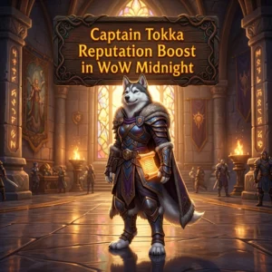 Promotional image for the Captain Tokka Reputation Boost service in WoW Midnight.