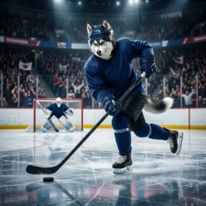 Ilustrasi bertema NHL 26 yang menampilkan suasana permainan hoki es tanpa teks atau tanda yang terbaca.