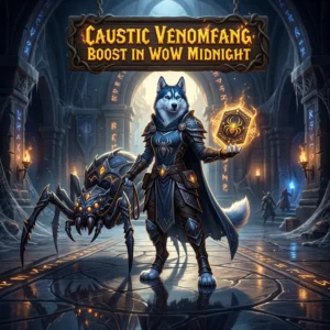Promotional image for the Caustic Venomfang Boost service in WoW Midnight
