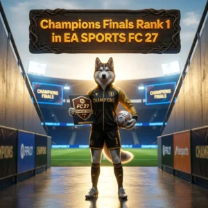 Promotional image for the Champions Finals Rank 1 Boost service in EA SPORTS FC 27.