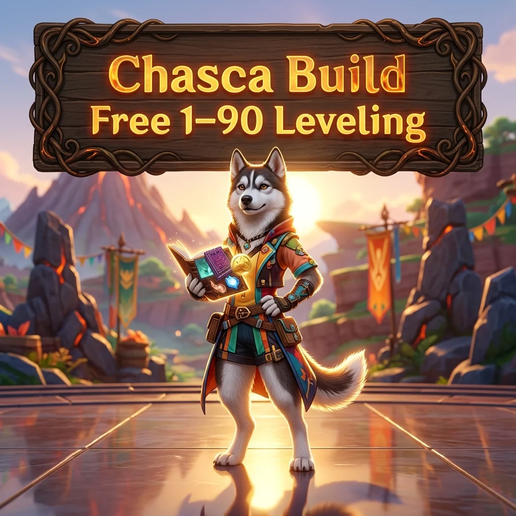 Promotional image for the Chasca Build Free 1–90 Leveling Boost service in Genshin Impact.