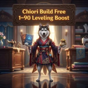 Promotional image for the Chiori Build Free 1–90 Leveling Boost service in Genshin Impact