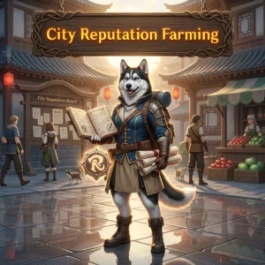 Promotional image for City Reputation Farming Boost in Genshin Impact, representing a service focused on increasing city reputation in the game.