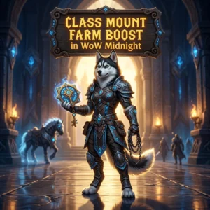 Promotional image for the Class Mount Farm Boost service in WoW Midnight