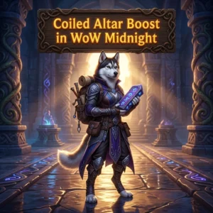 Promotional image for the Coiled Altar Boost service and product in WoW Midnight