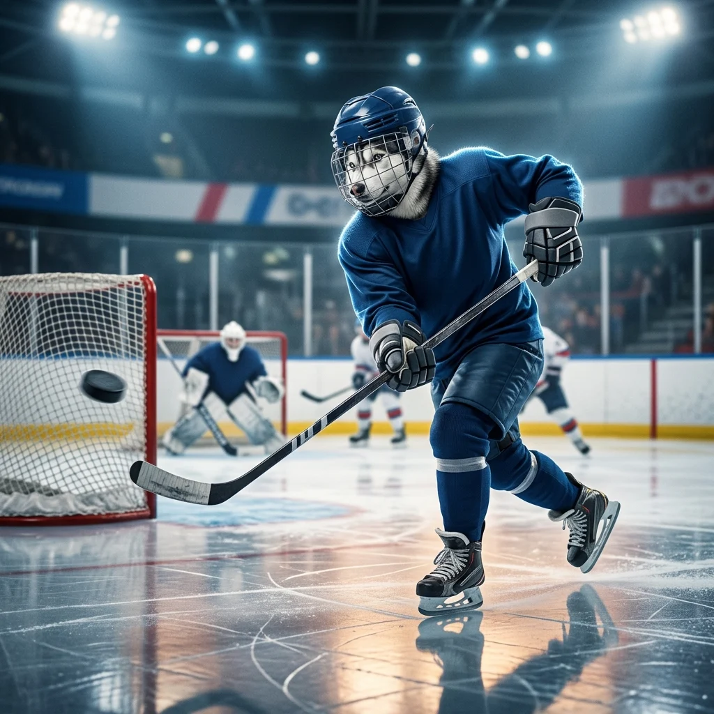 Illustrazione a tema hockey su ghiaccio per una guida su come segnare gol in NHL 26