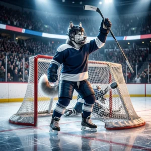 Arte de destaque sobre como marcar gols em NHL 26, com uma cena genérica de hóquei no gelo durante uma partida.