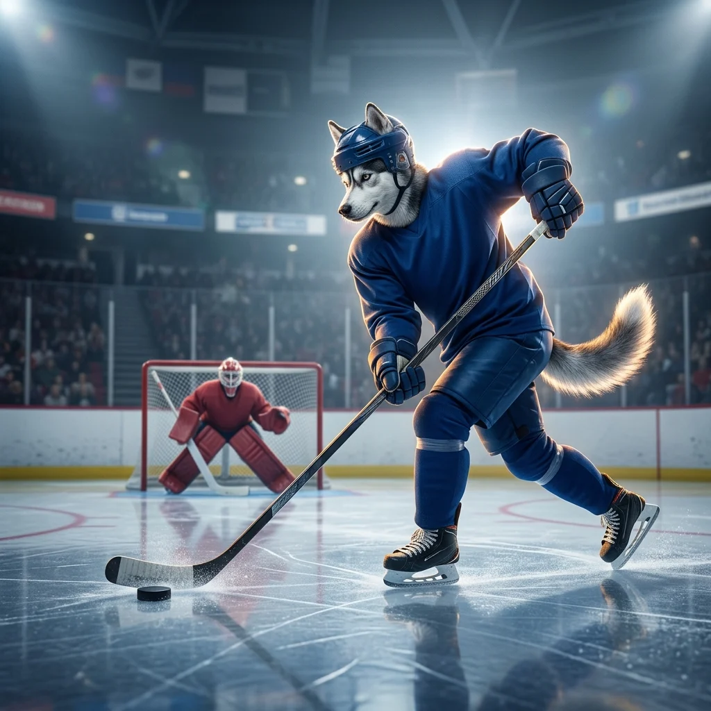Ilustración de un partido de hockey sobre hielo que representa estrategias para marcar goles en NHL 26.