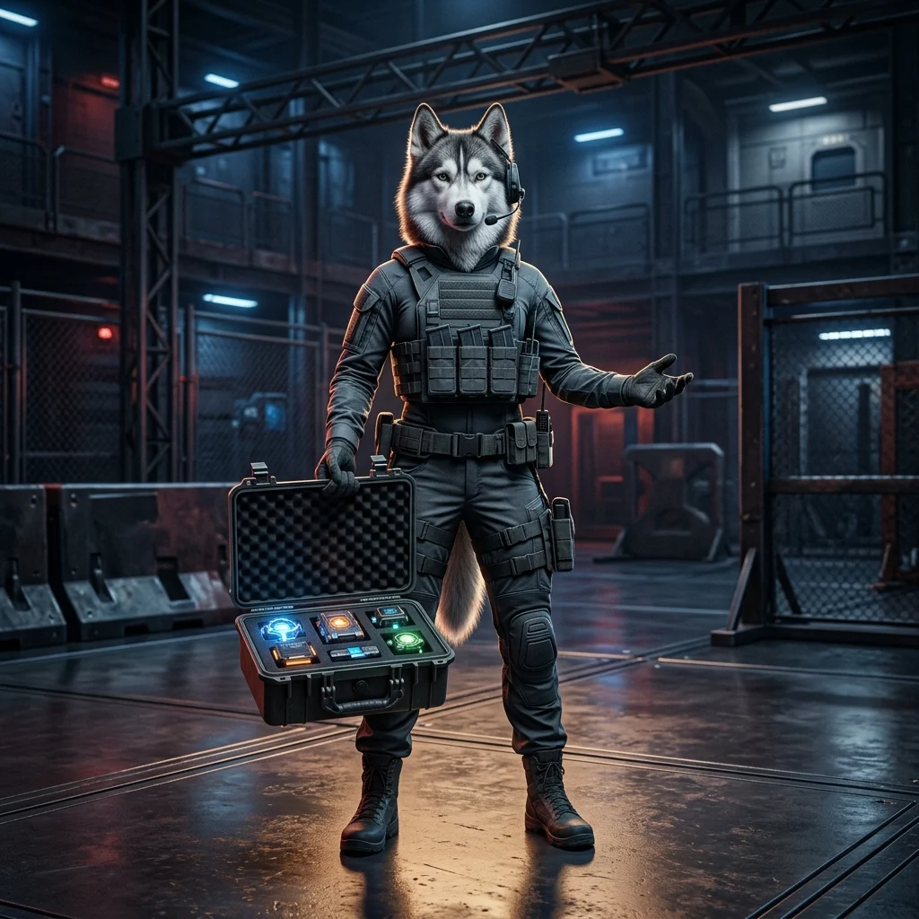 Ilustración promocional de Wardogs asociada a la contratación de potenciadores, sin texto ni señales visibles.