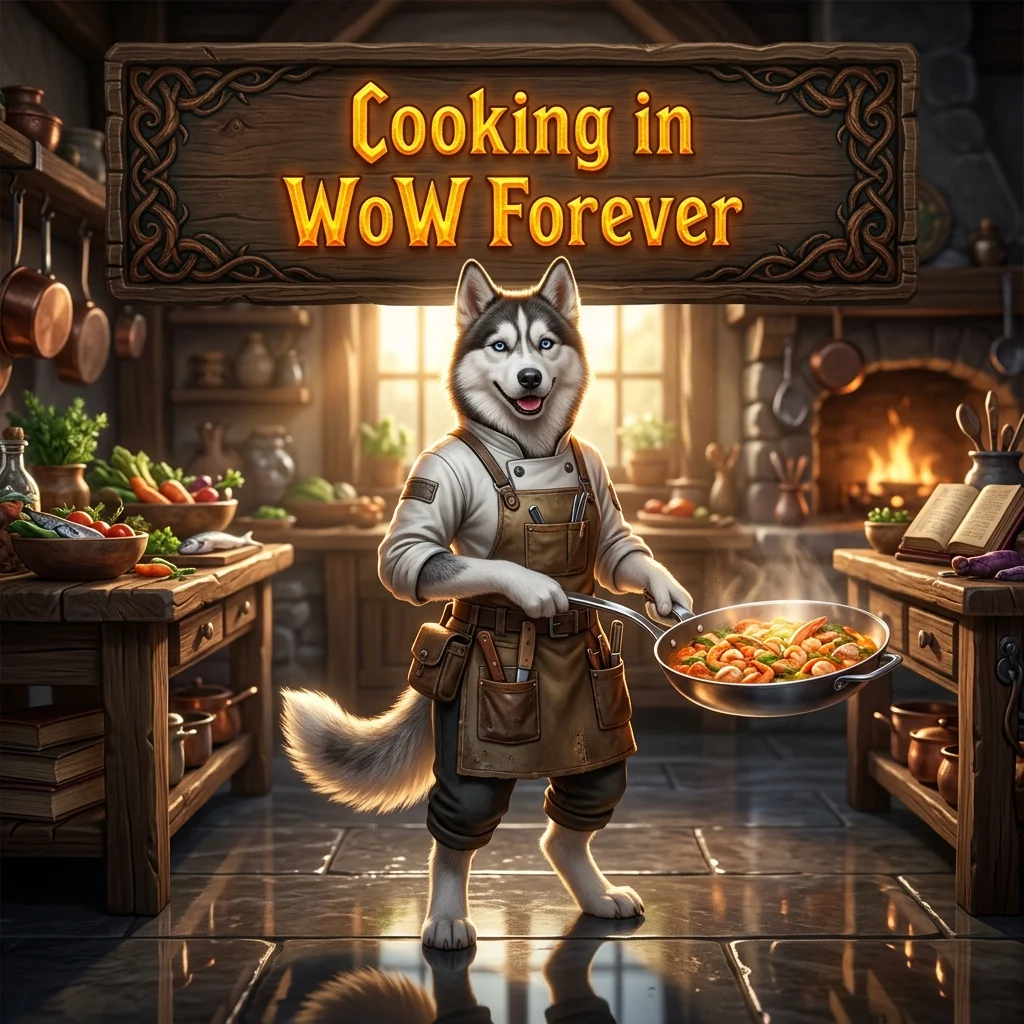 Promotional image for the Cooking Boost in WoW Forever service, focused on increasing the Cooking skill in WoW Forever.