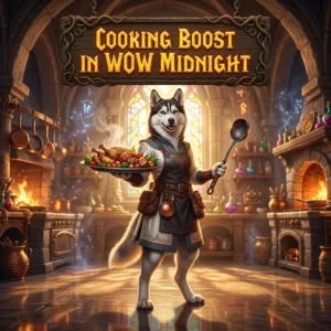 Promotional image for the Cooking Boost in WoW Midnight service in World of Warcraft: Midnight.