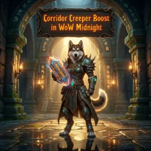 Promotional image for the Corridor Creeper Boost service in World of Warcraft: Midnight, presented as a WoW Midnight boost product.
