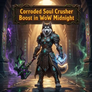 Promotional image for the Corroded Soul Crusher Boost service in WoW Midnight.