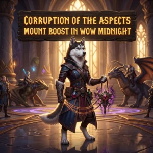 Promotional image for the Corruption of the Aspects Mount Boost service in World of Warcraft: Midnight