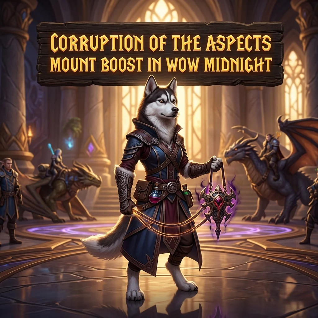 Promotional image for the Corruption of the Aspects Mount Boost service in World of Warcraft: Midnight
