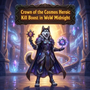 Promotional image for the Crown of the Cosmos Heroic Kill Boost service in WoW Midnight