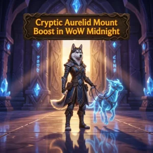 Promotional image for the Cryptic Aurelid Mount Boost service in WoW Midnight.