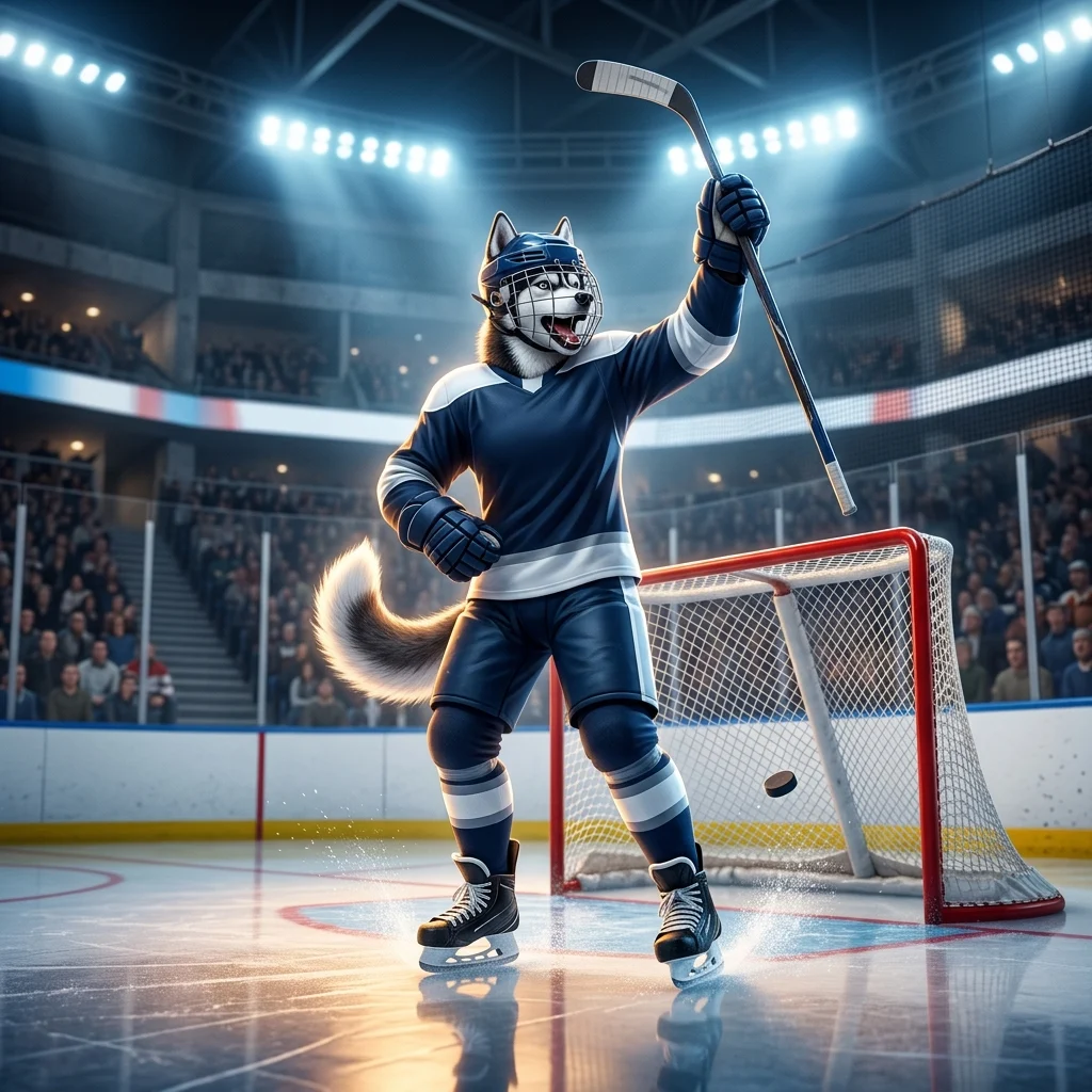 Ilustrație cu jucători de hochei pe gheață în timpul unei faze de atac din NHL 26