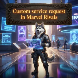 Promotional image for a custom service request in Marvel Rivals, presented for players seeking a tailored service option.